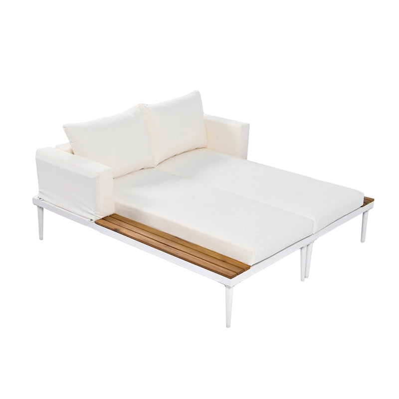 TOPMAX Modern Patio Metal Daybed with Wood Topped Side Spaces for Drinks