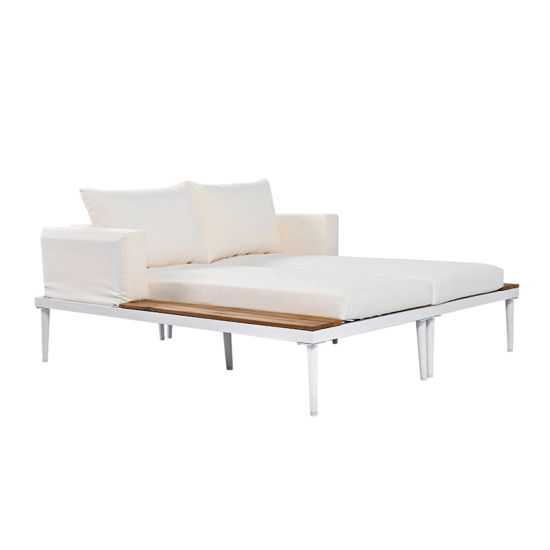 TOPMAX Modern Patio Metal Daybed with Wood Topped Side Spaces for Drinks