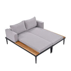 TOPMAX Modern Patio Metal Daybed with Wood Topped Side Spaces for Drinks