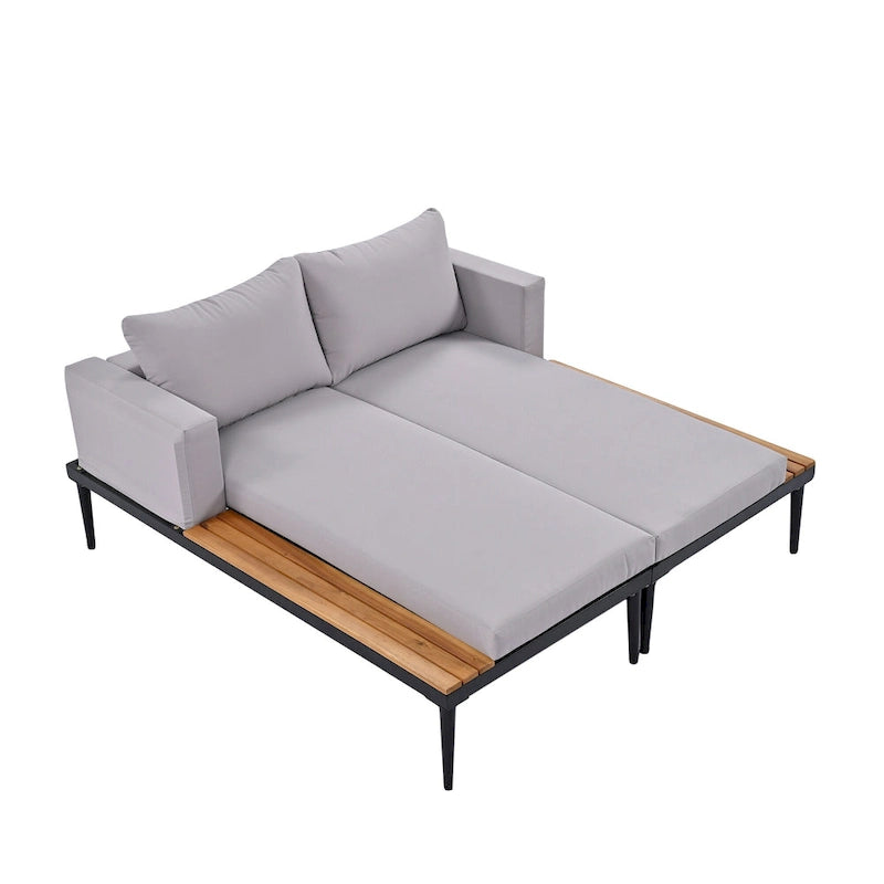 TOPMAX Modern Patio Metal Daybed with Wood Topped Side Spaces for Drinks