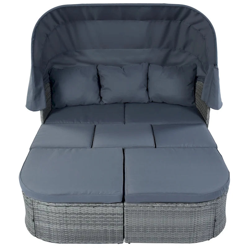 U_STYLE Outdoor Patio Furniture Set Daybed Sunbed with Retractable Canopy