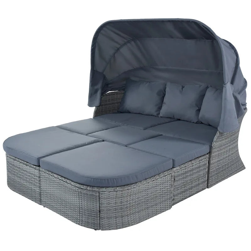 U_STYLE Outdoor Patio Furniture Set Daybed Sunbed with Retractable Canopy