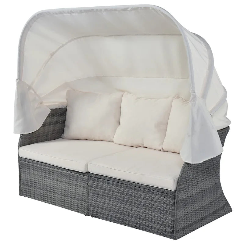 U_STYLE Outdoor Patio Furniture Set Daybed Sunbed with Retractable Canopy