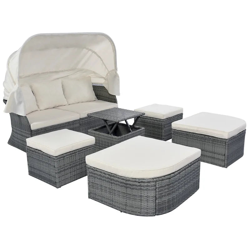 U_STYLE Outdoor Patio Furniture Set Daybed Sunbed with Retractable Canopy