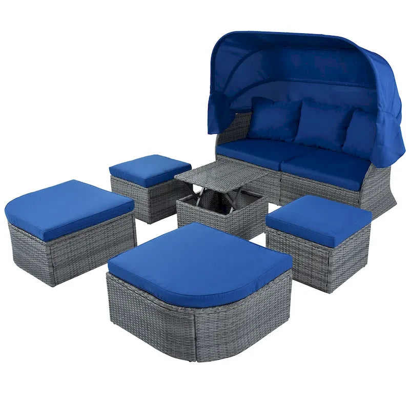 U_STYLE Outdoor Patio Furniture Set Daybed Sunbed with Retractable Canopy