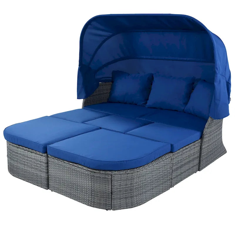 U_STYLE Outdoor Patio Furniture Set Daybed Sunbed with Retractable Canopy