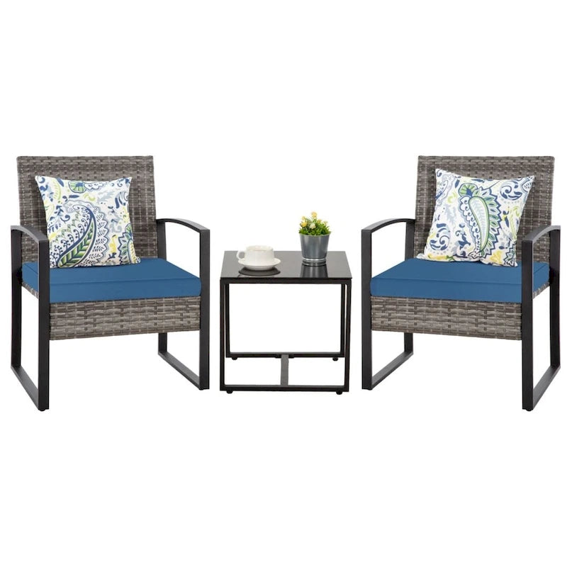3-Piece Wicker Bistro Set, Outdoor Patio chairs & Coffee Table - set of 3