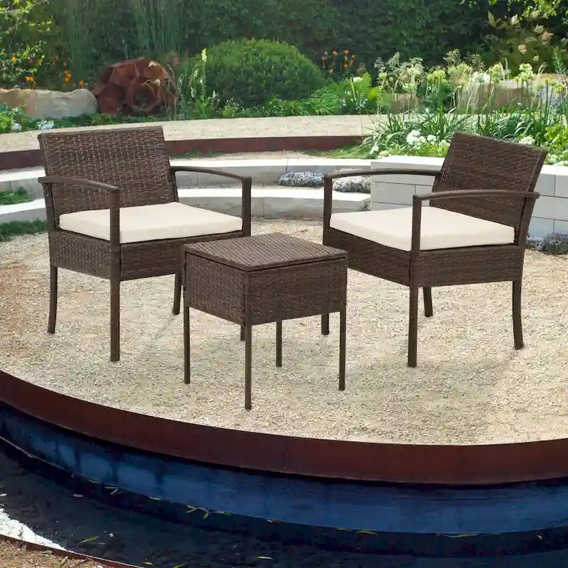3-Piece Wicker Bistro Set, Outdoor Patio chairs & Coffee Table - set of 3