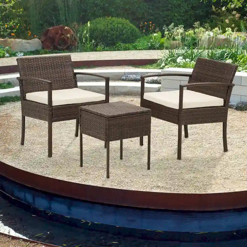 3-Piece Wicker Bistro Set, Outdoor Patio chairs & Coffee Table - set of 3