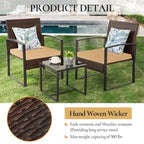 3-Piece Wicker Bistro Set, Outdoor Patio chairs & Coffee Table - set of 3