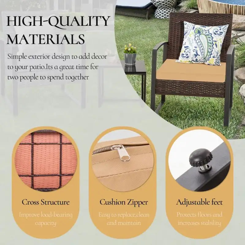 3-Piece Wicker Bistro Set, Outdoor Patio chairs & Coffee Table - set of 3