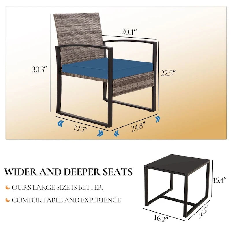3-Piece Wicker Bistro Set, Outdoor Patio chairs & Coffee Table - set of 3