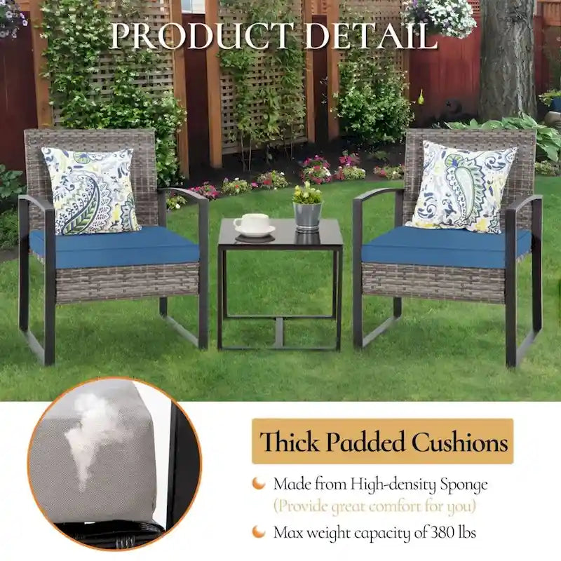 3-Piece Wicker Bistro Set, Outdoor Patio chairs & Coffee Table - set of 3