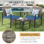 3-Piece Wicker Bistro Set, Outdoor Patio chairs & Coffee Table - set of 3