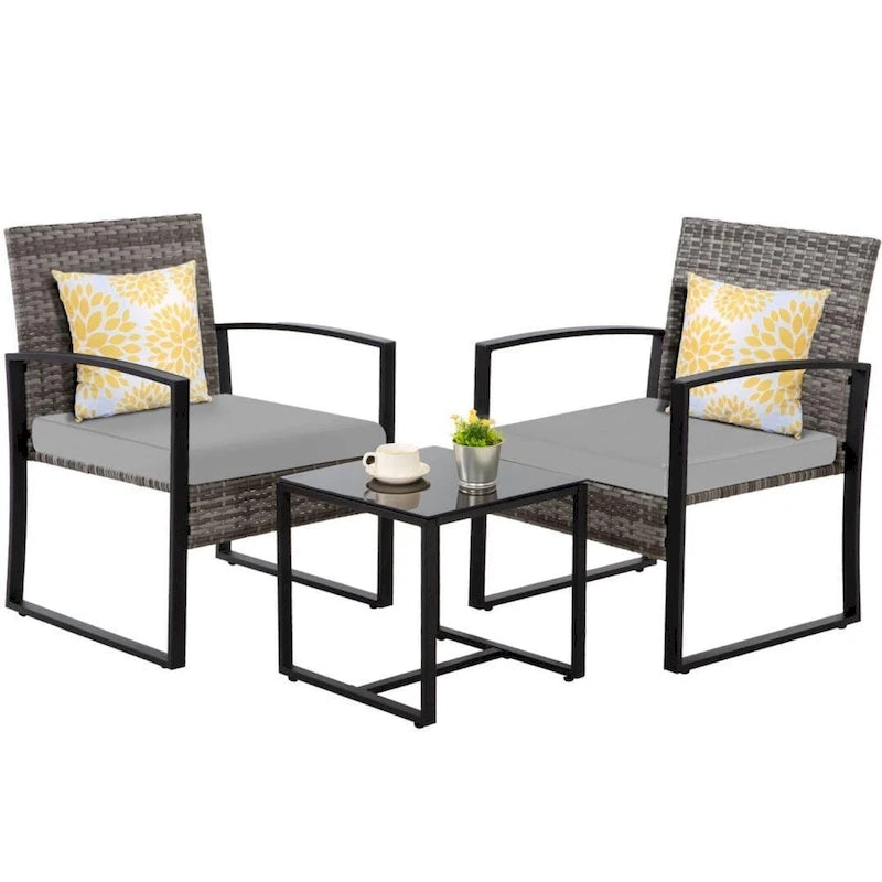 3-Piece Wicker Bistro Set, Outdoor Patio chairs & Coffee Table - set of 3
