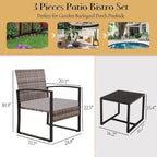 3-Piece Wicker Bistro Set, Outdoor Patio chairs & Coffee Table - set of 3