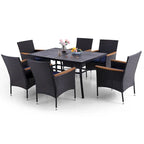 7 Pieces PE Rattan Patio Dining Sets, Modern Wicker Conversation Armhairs with Cushions and 2.6 Umbrella Hole