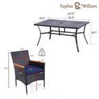 7 Pieces PE Rattan Patio Dining Sets, Modern Wicker Conversation Armhairs with Cushions and 2.6 Umbrella Hole
