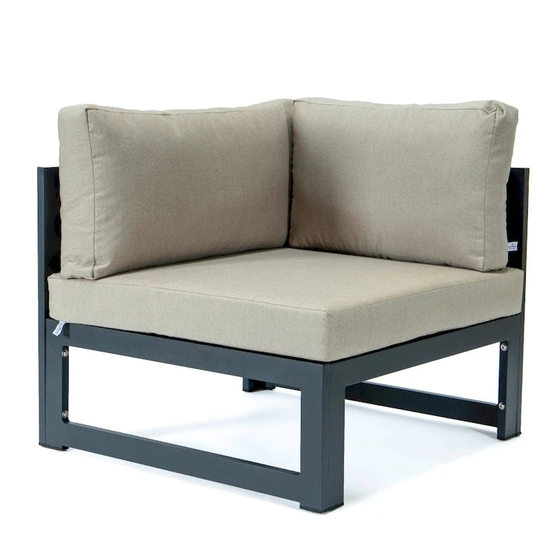 LeisureMod Chelsea 4-Piece Outdoor Patio Sectional Loveseat Set Black Aluminum with Cushions