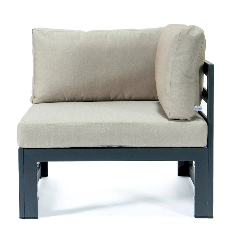 LeisureMod Chelsea 4-Piece Outdoor Patio Sectional Loveseat Set Black Aluminum with Cushions