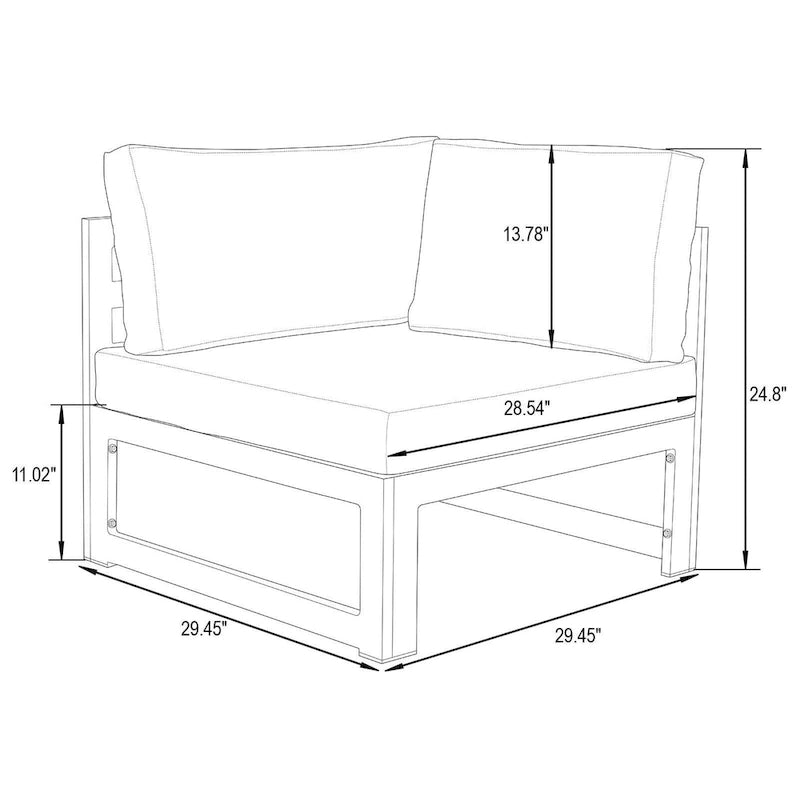LeisureMod Chelsea 4-Piece Outdoor Patio Sectional Loveseat Set Black Aluminum with Cushions