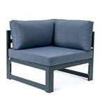 LeisureMod Chelsea 4-Piece Outdoor Patio Sectional Loveseat Set Black Aluminum with Cushions