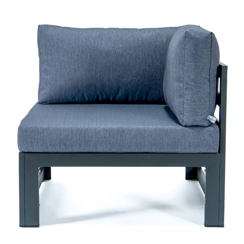 LeisureMod Chelsea 4-Piece Outdoor Patio Sectional Loveseat Set Black Aluminum with Cushions
