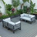 LeisureMod Chelsea 4-Piece Outdoor Patio Sectional Loveseat Set Black Aluminum with Cushions