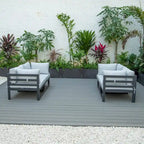 LeisureMod Chelsea 4-Piece Outdoor Patio Sectional Loveseat Set Black Aluminum with Cushions