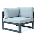 LeisureMod Chelsea 4-Piece Outdoor Patio Sectional Loveseat Set Black Aluminum with Cushions