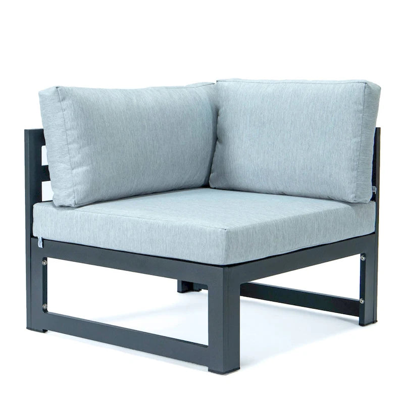 LeisureMod Chelsea 4-Piece Outdoor Patio Sectional Loveseat Set Black Aluminum with Cushions