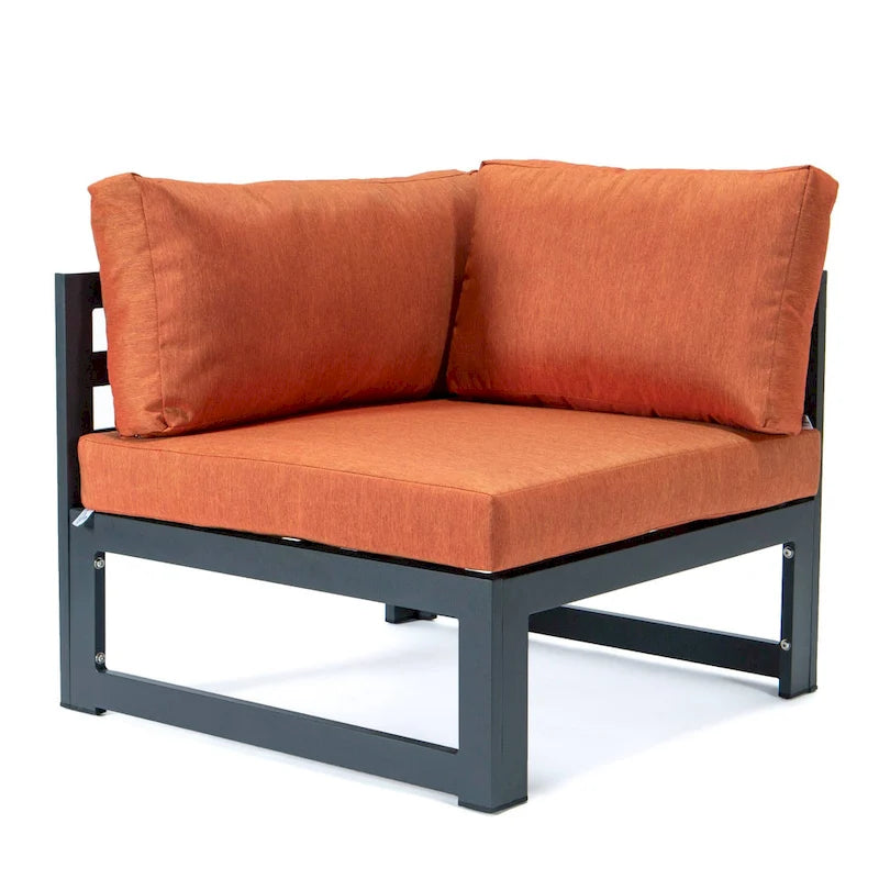 LeisureMod Chelsea 4-Piece Outdoor Patio Sectional Loveseat Set Black Aluminum with Cushions