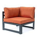 LeisureMod Chelsea 4-Piece Outdoor Patio Sectional Loveseat Set Black Aluminum with Cushions