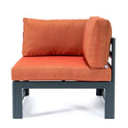 LeisureMod Chelsea 4-Piece Outdoor Patio Sectional Loveseat Set Black Aluminum with Cushions