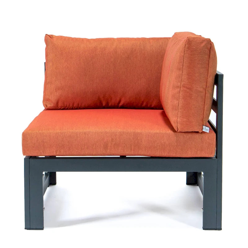 LeisureMod Chelsea 4-Piece Outdoor Patio Sectional Loveseat Set Black Aluminum with Cushions