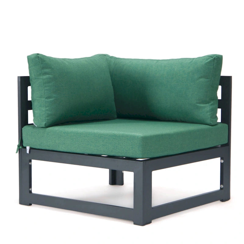 LeisureMod Chelsea 4-Piece Outdoor Patio Sectional Loveseat Set Black Aluminum with Cushions