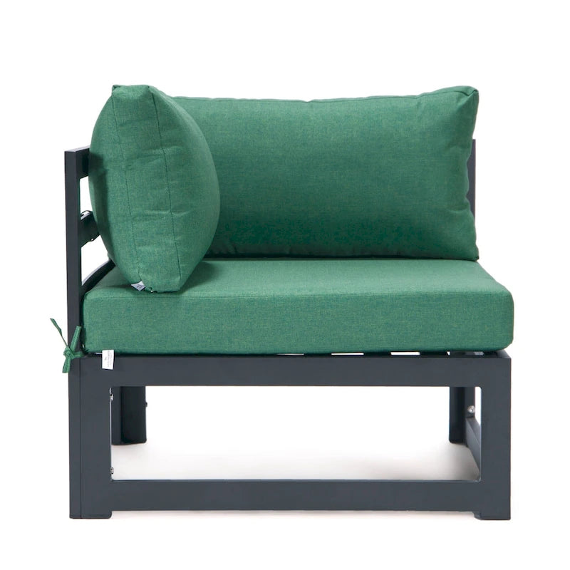 LeisureMod Chelsea 4-Piece Outdoor Patio Sectional Loveseat Set Black Aluminum with Cushions