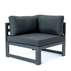 LeisureMod Chelsea 4-Piece Outdoor Patio Sectional Loveseat Set Black Aluminum with Cushions