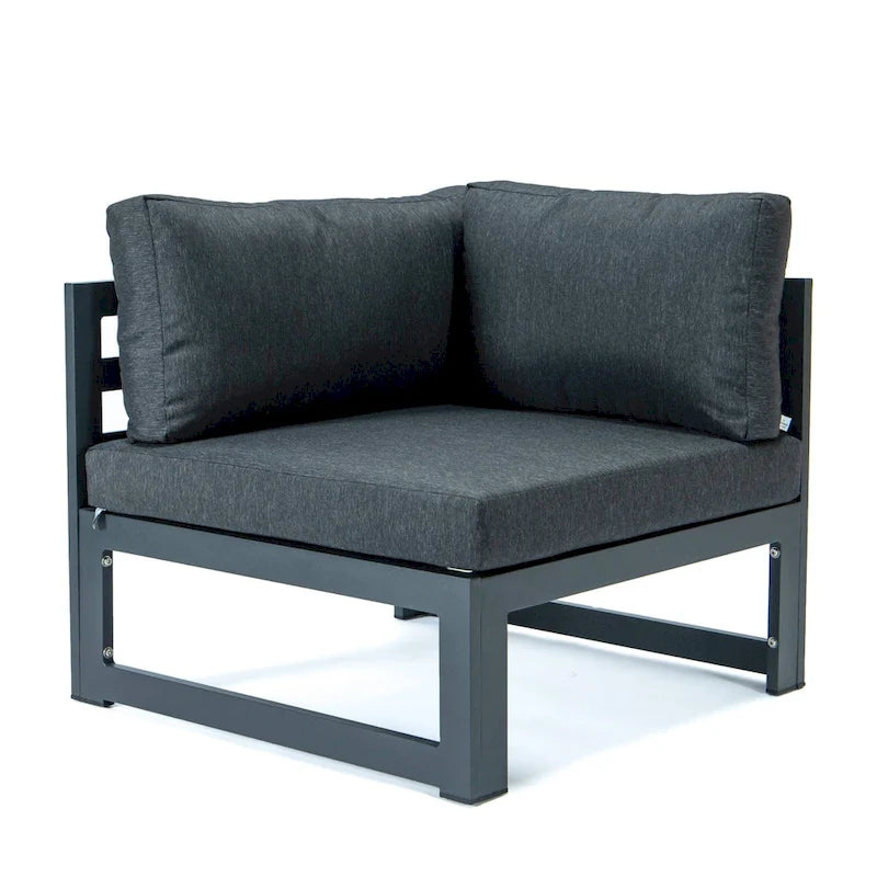 LeisureMod Chelsea 4-Piece Outdoor Patio Sectional Loveseat Set Black Aluminum with Cushions