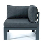 LeisureMod Chelsea 4-Piece Outdoor Patio Sectional Loveseat Set Black Aluminum with Cushions