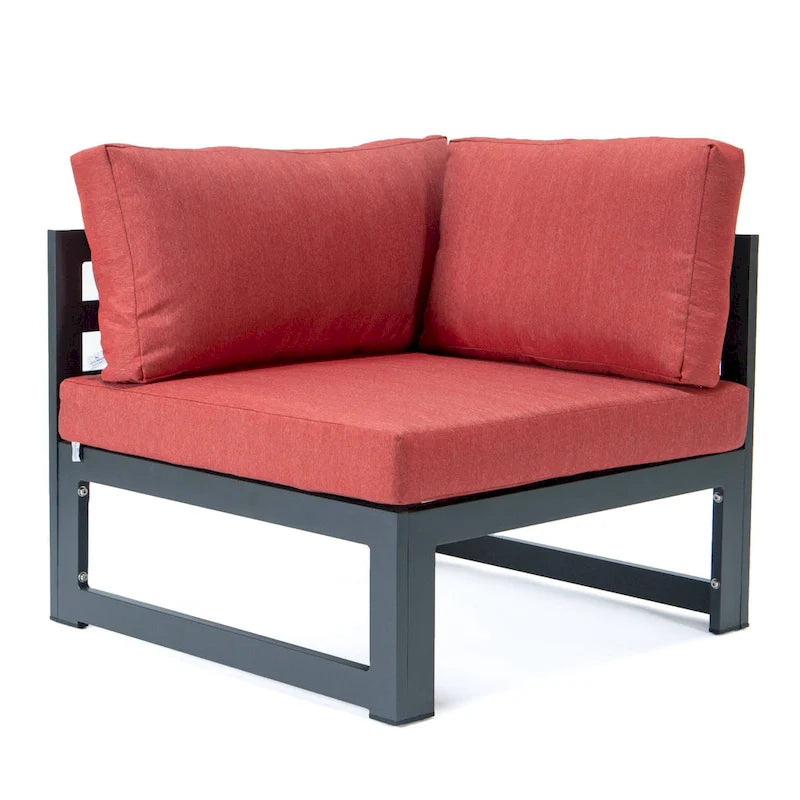 LeisureMod Chelsea 4-Piece Outdoor Patio Sectional Loveseat Set Black Aluminum with Cushions