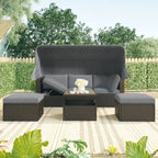 Outdoor Patio Rectangle Daybed with Retractable Canopy, Wicker Sectional Seating with Washable Cushions, Backyard, Porch
