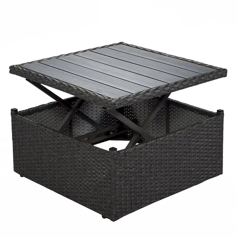 Outdoor Patio Rectangle Daybed with Retractable Canopy, Wicker Sectional Seating with Washable Cushions, Backyard, Porch