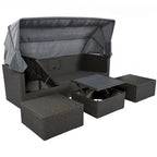 Outdoor Patio Rectangle Daybed with Retractable Canopy, Wicker Sectional Seating with Washable Cushions, Backyard, Porch