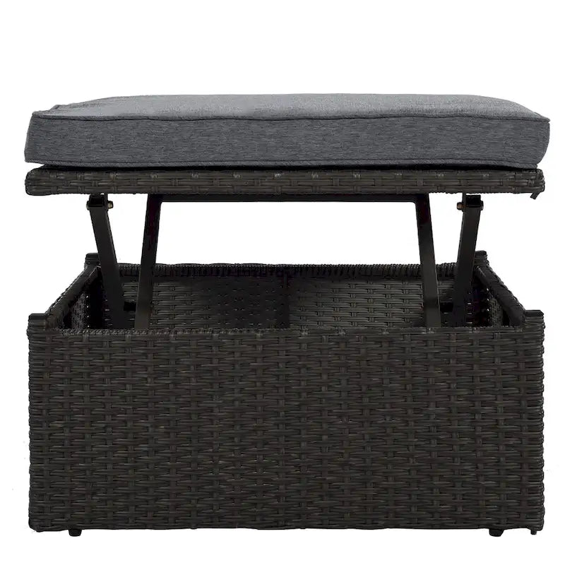 Outdoor Patio Rectangle Daybed with Retractable Canopy, Wicker Sectional Seating with Washable Cushions, Backyard, Porch