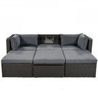Outdoor Patio Rectangle Daybed with Retractable Canopy, Wicker Sectional Seating with Washable Cushions, Backyard, Porch