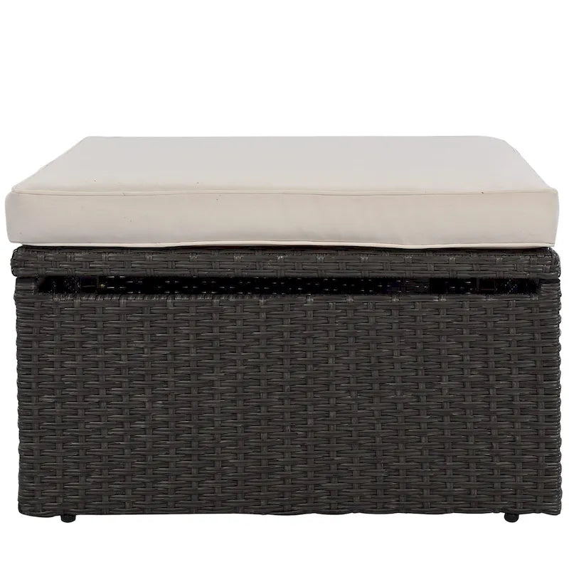 Outdoor Patio Rectangle Daybed with Retractable Canopy, Wicker Sectional Seating with Washable Cushions, Backyard, Porch