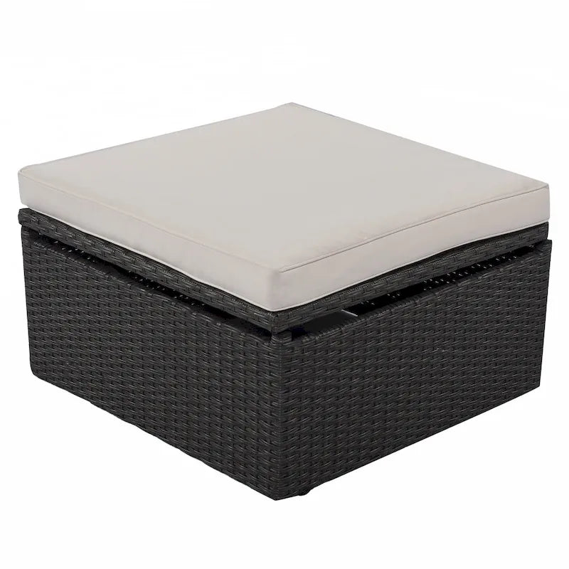 Outdoor Patio Rectangle Daybed with Retractable Canopy, Wicker Sectional Seating with Washable Cushions, Backyard, Porch