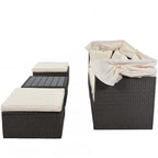 Outdoor Patio Rectangle Daybed with Retractable Canopy, Wicker Sectional Seating with Washable Cushions, Backyard, Porch