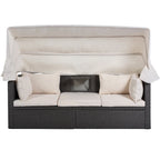 Outdoor Patio Rectangle Daybed with Retractable Canopy, Wicker Sectional Seating with Washable Cushions, Backyard, Porch